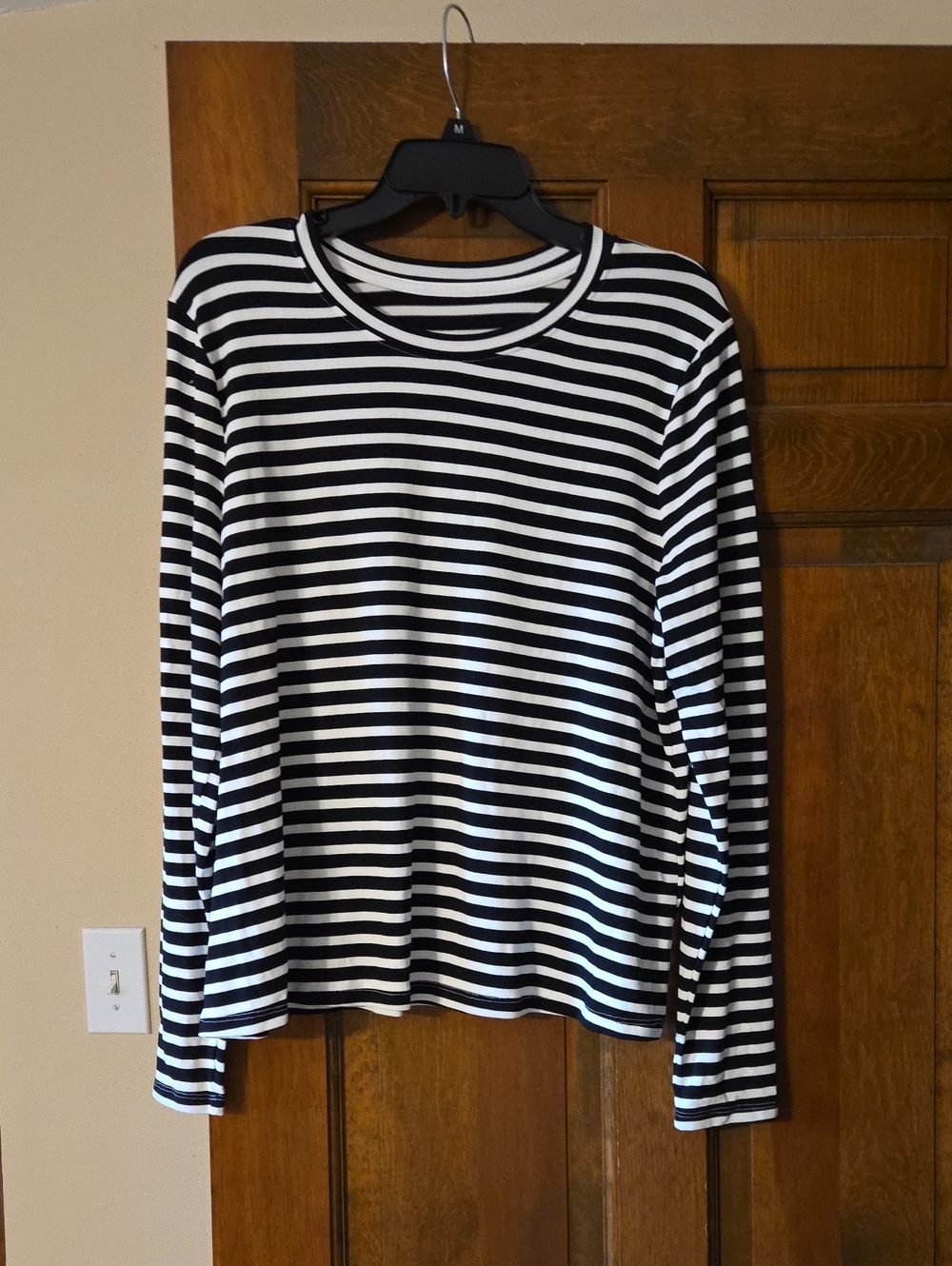 A New Day Black & White Stripe Long Sleeve Women's Top